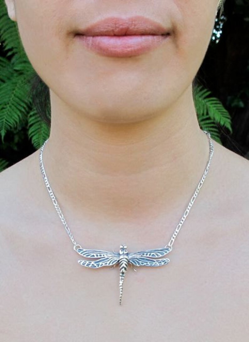 Metamorphosis - Large Dragonfly Pendant - Sterling Silver - Insect Jewelry image 5