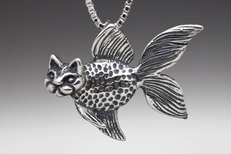 Fish Necklace Silver Catfish Charm Catfish Pendant Fish Charm Fish Pendant Fish Jewelry Silly Silver Fish Cat Necklace Cat Jewelry image 1