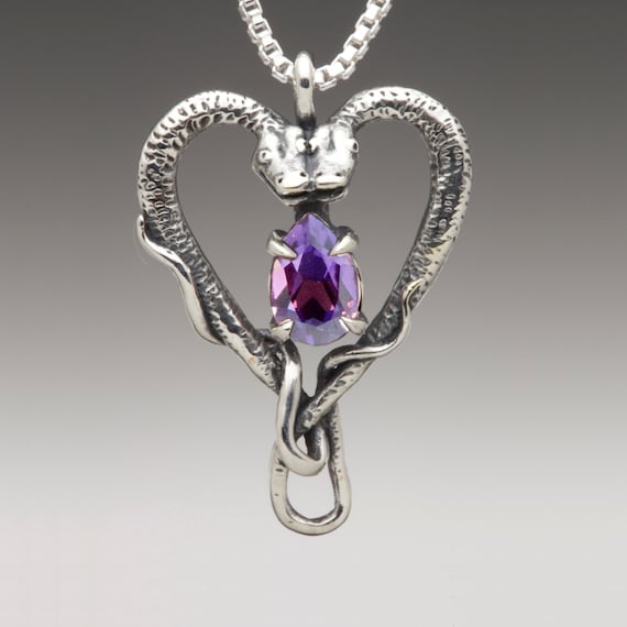 Snake Necklace Heart Necklace - Snake Heart Necklace - Viper