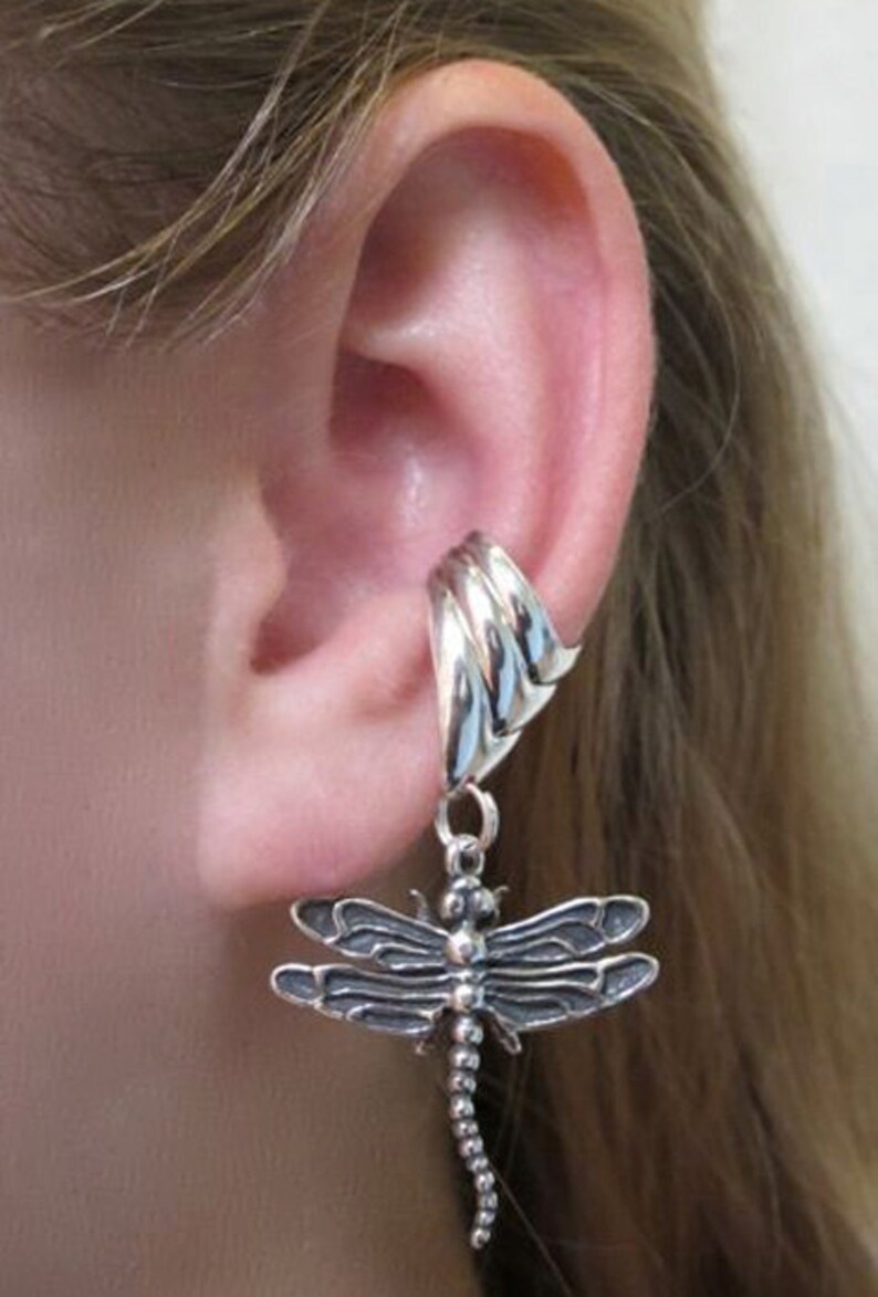 Dragonfly Ear Cuff Chevron Silver Dragonfly Earring Dragon Jewelry