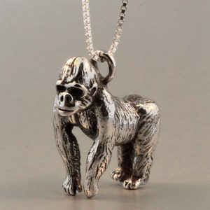 Gorilla Necklace Silver - Gorilla Charm Gorilla Pendant - Silver Gorilla - Monkey Necklace - Monkey Charm Monkey Jewelry - Gorilla Miniature