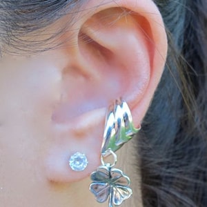 Four Leaf Clover Ear Cuff Chevron Silver Four Leaf Clover Charm Non-Pierced Earring Clover Earring Shamrock Jewelry Shamrock Earring image 1