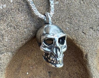 Small Skull Charm - Sterling Silver - Silver Bone Pendant