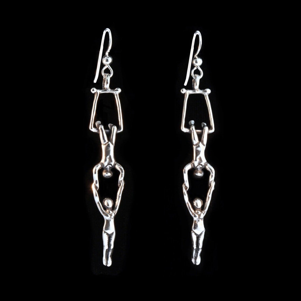 Silver Trapeze Earrings Trapeze Charms Trapeze Jewelry Gymnast Etsy