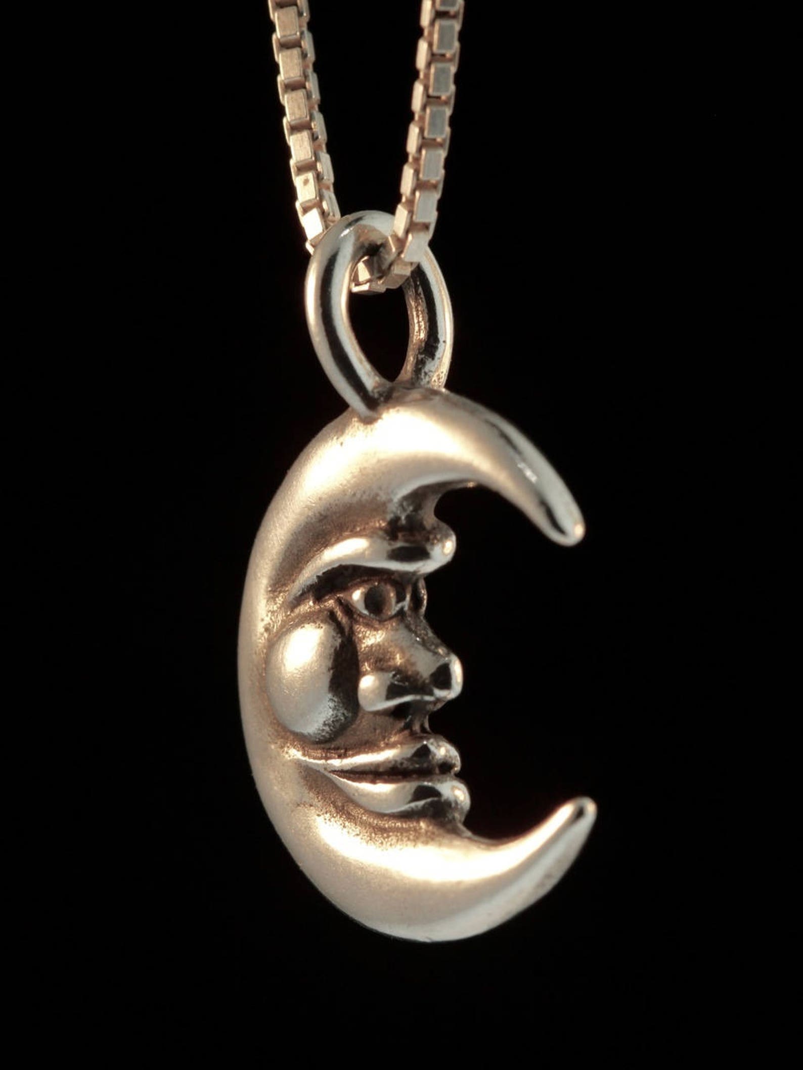 Moon Necklace Silver Moon Charm Medium Moon Pendant Moon Etsy