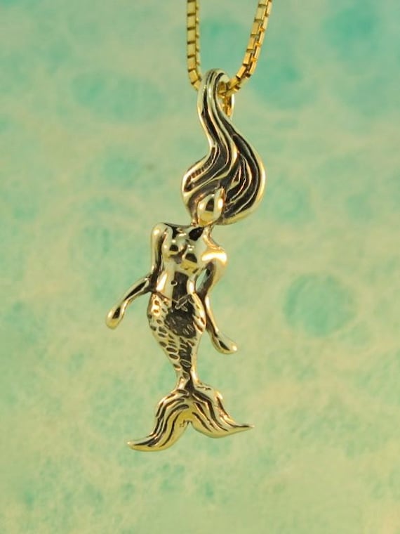 Gold Mermaid Necklace 14k Charm Pendant 50