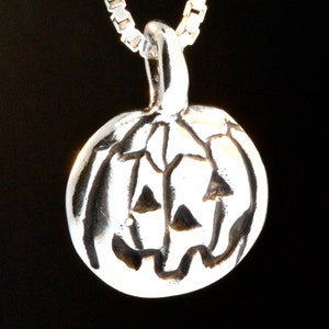 Pumpkin Necklace Silver Flat Jack O Lantern Necklace Pumpkin Pendant Pumpkin Charm Pumpkin Jewelry Silver Pumpkin Halloween Jewelry image 2