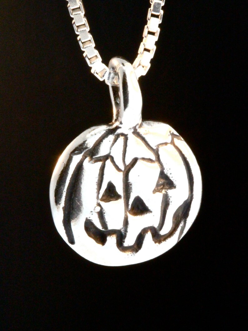 Pumpkin Necklace Silver Flat Jack O Lantern Necklace Pumpkin Pendant Pumpkin Charm Pumpkin Jewelry Silver Pumpkin Halloween Jewelry image 2