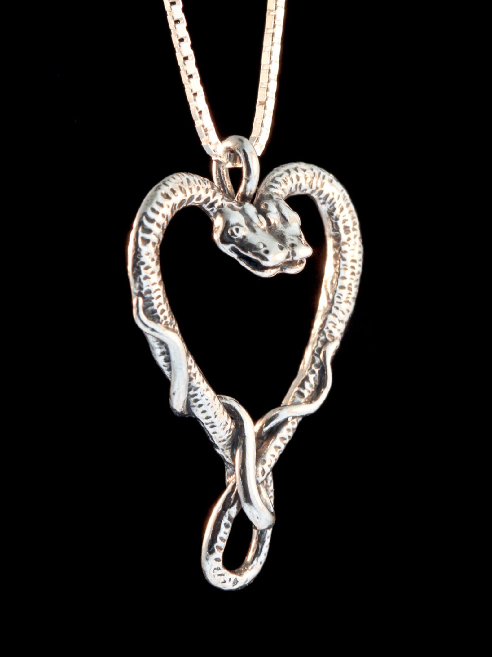 Snake Necklace Silver Heart Necklace Silver Viper's Etsy