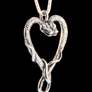 Snake Necklace Silver Heart Necklace Silver Viper's Valentine Pendant Snake Jewelry Serpent Jewelry Valentines Gift Valentines Day Gift image 2