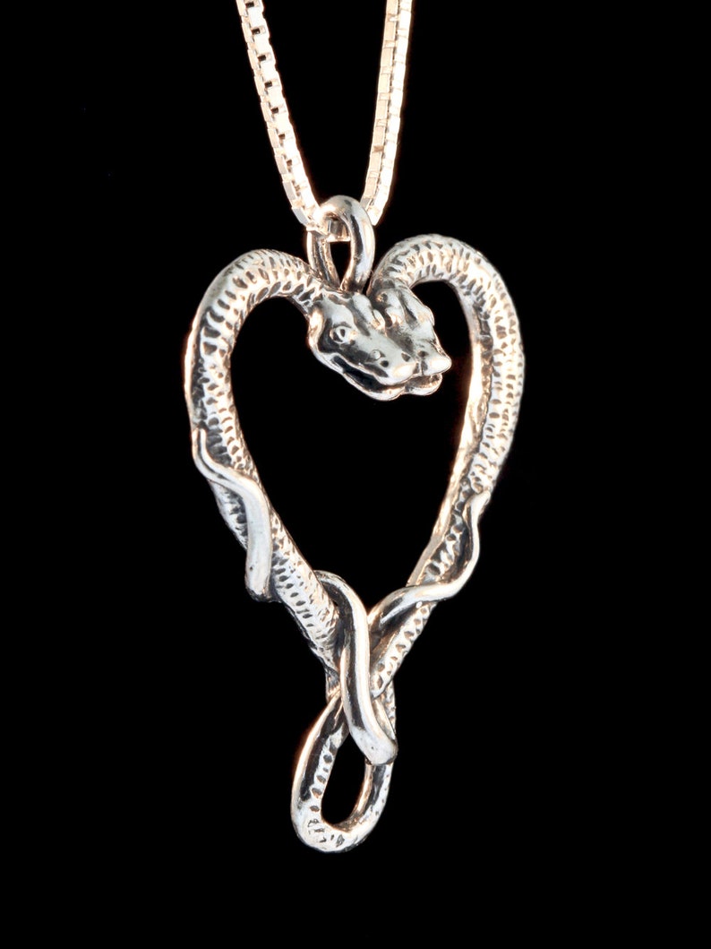 Snake Necklace Silver Heart Necklace Silver Viper's Valentine Pendant Snake Jewelry Serpent Jewelry Valentines Gift Valentines Day Gift image 2