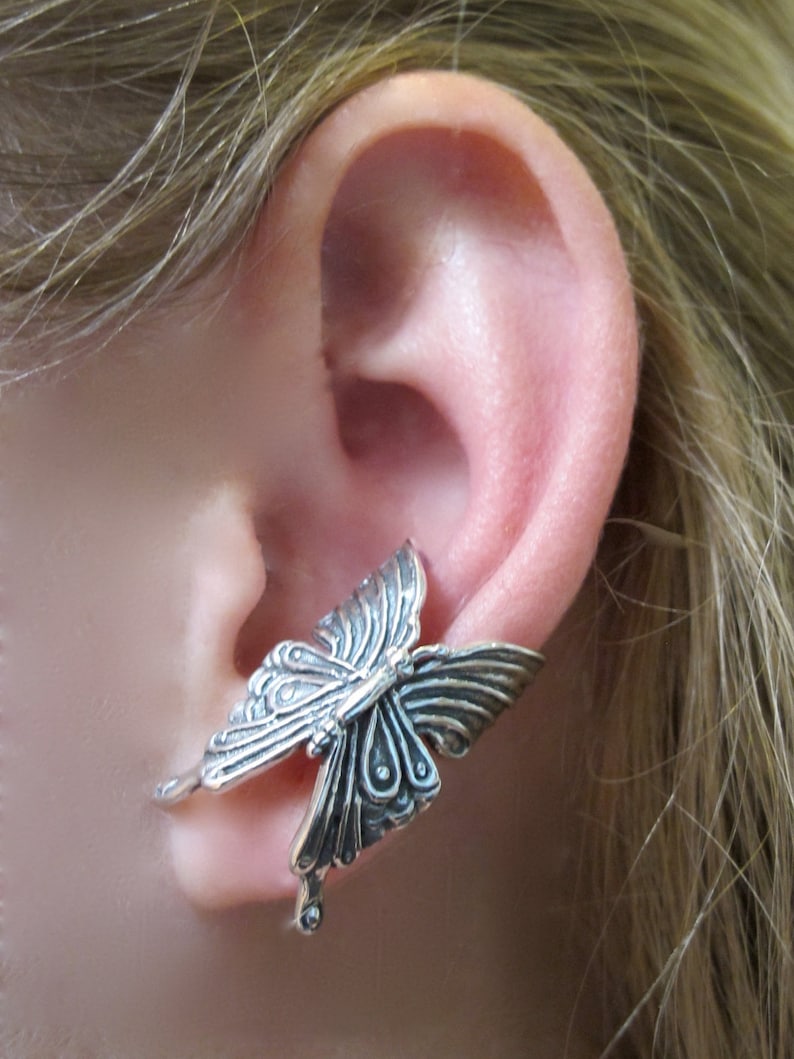 Silver Ear Cuff Butterfly Ear Cuff Silver Butterfly Earring Butterfly Jewelry Insect Jewelry Silver Butterfly Butterfly Wings Wing Jewelry image 1