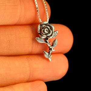 Rose Necklace Rose Charm Rose Pendant Sterling Rose Silver Rose Flower Charm Flower Jewelry Flower Necklace Gift for Mom Silver Charm Bloom image 3