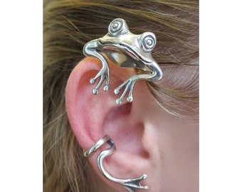 Frog Earring Frog Ear Cuff Silver Frog Ear Wrap Curious Frog Ear Wrap Frog Jewelry Silver Frog Non Pierced Earring Statement Earring Froggy