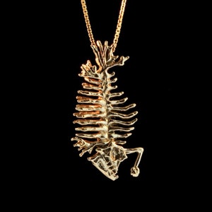Gold Fish Skeleton Necklace Fish Bone Necklace Skeleton Jewelry Fish Bones Bone Pendant Fish Pendant Fish Jewelry Mens Jewelry Man Necklace