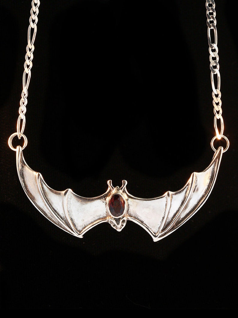 Bat Necklace Silver Bat Jewelry Large Spread Winged Bat Etsy