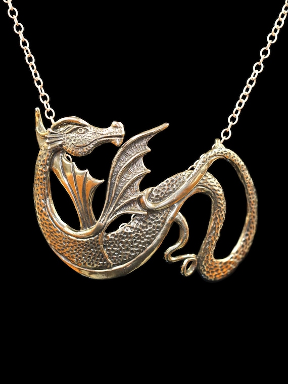 Dragon Necklace Renaissance Bronze Wyvern Dragon Pendant Dragon Jewelry Dragon Jewelry Dragon Necklace Game Of Thrones Inspired