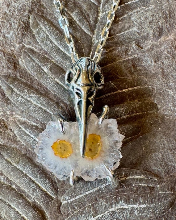 Raven Skull With Tribal Design Skull Pendant Crystal Pendant Raven