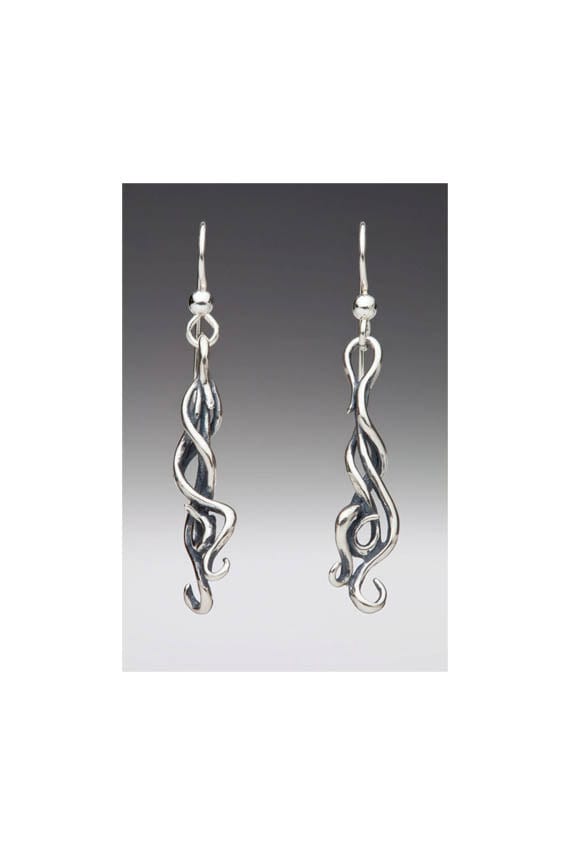 Boucle D'oreille Ancienne En Argent 925 - Style Art Nouveau, Motif Chimère/dragon