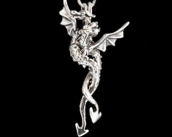 Dragon Desire Pendant - Two Piece Pendant Sterling Silver - Embercoil Dragon Pendant