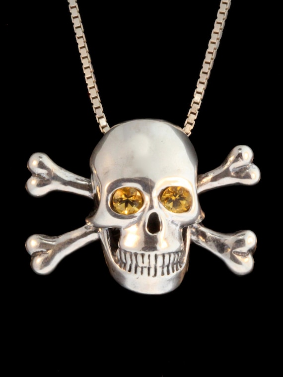 Skull Crossbone Necklace Large Skull Jewelry Pendant Gemstones Skull Necklace Large Skull and Crossbone Necklace Skull and Crossbone Jewelry Etsy