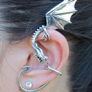 Dragon Ear Wrap, Inspired Game of Thrones Jewelry Silver Dragon Ear Cuff Elfin Dragon Ear wrap Dragon Jewelry Dragon Earring Celebrity Style image 2