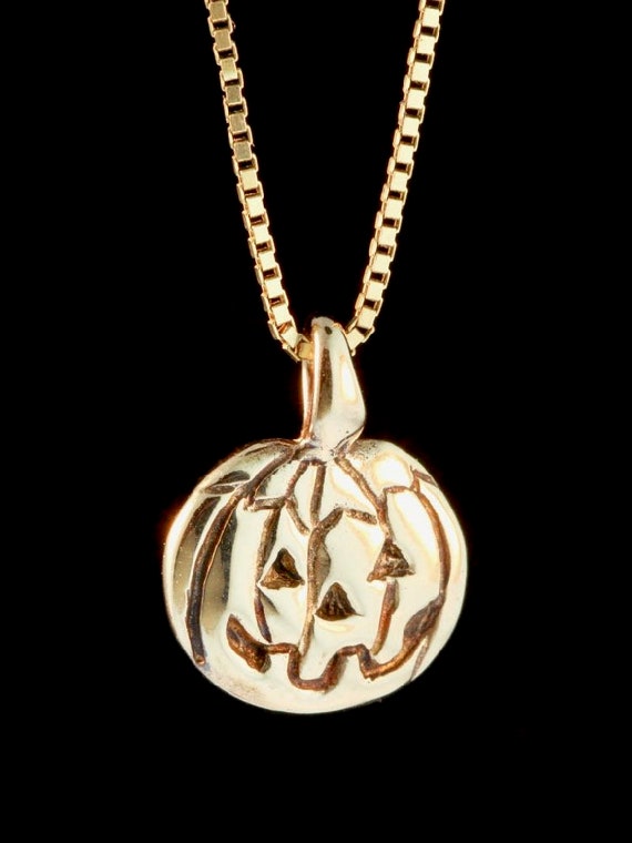 Quality Gold Enameled Jack O Lantern Charm Sterling Silver