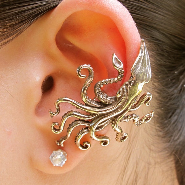 Kraken Squid Ear Cuff Bronze Kraken Earring Squid Earring Steampunk Earring Steampunk Ear Cuff Kraken Jewelry Steampunk Jewelry Squid Charm
