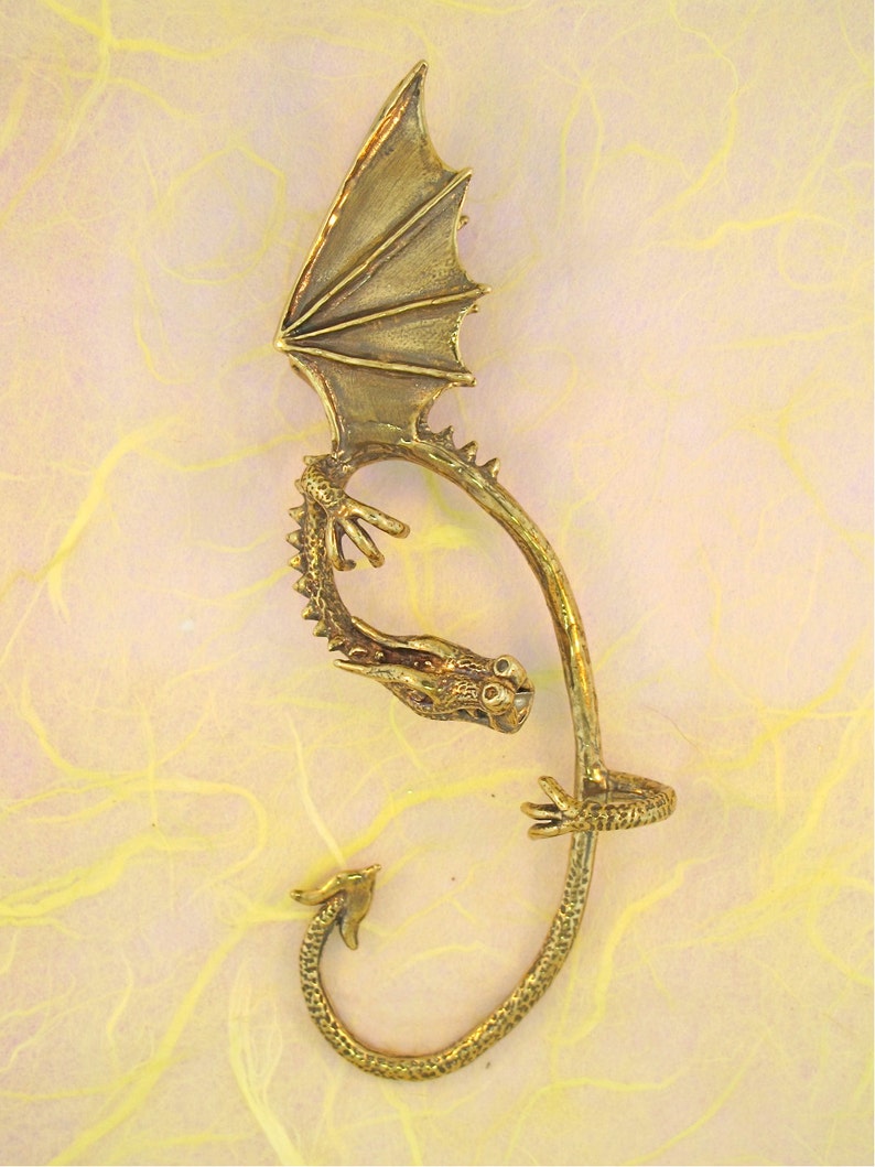 Dragon Ear Wrap Dragon Ear Cuff Elfin Dragon Bronze Wrap Dragon Jewelry Game of Thrones Inspired Jewelry Non-Pierced Earring Wing Ear Wrap image 3