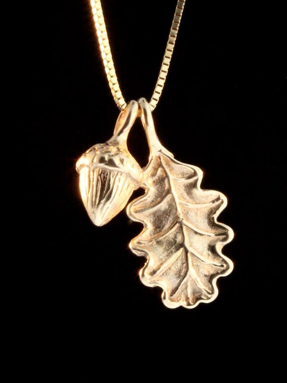 Gold Necklace Leaf Charm Oak Leaf and 