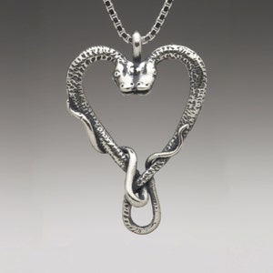 Snake Necklace Silver - Heart Necklace Silver - Viper&#39;s Valentine Pendant Snake Jewelry Serpent Jewelry Valentines Gift Valentines Day Gift