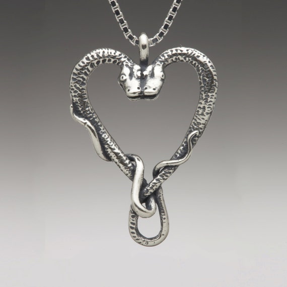 Snake Necklace Silver - Heart Necklace Silver - Viper's