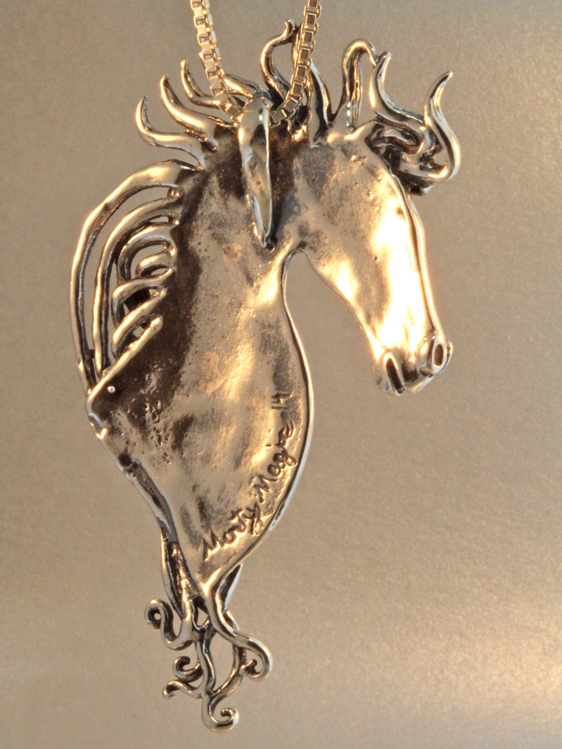 Round Celadon Designer Signed JOY HSN Horse Motif Pendant Sterling Silver 