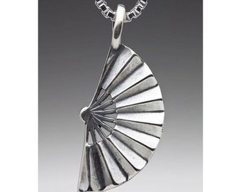 Okinawa - Japanese Fan Charm - Sterling Silver - Cute Japanese Fan Necklace