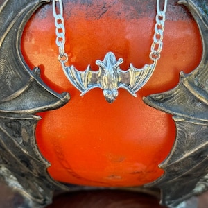Bat Necklace Halloween Necklace Silver Bat Charm Bat Pendant Flying Bat Pendant With Figaro Chain Bat Jewelry Silver Bat Necklace Bat Stuff