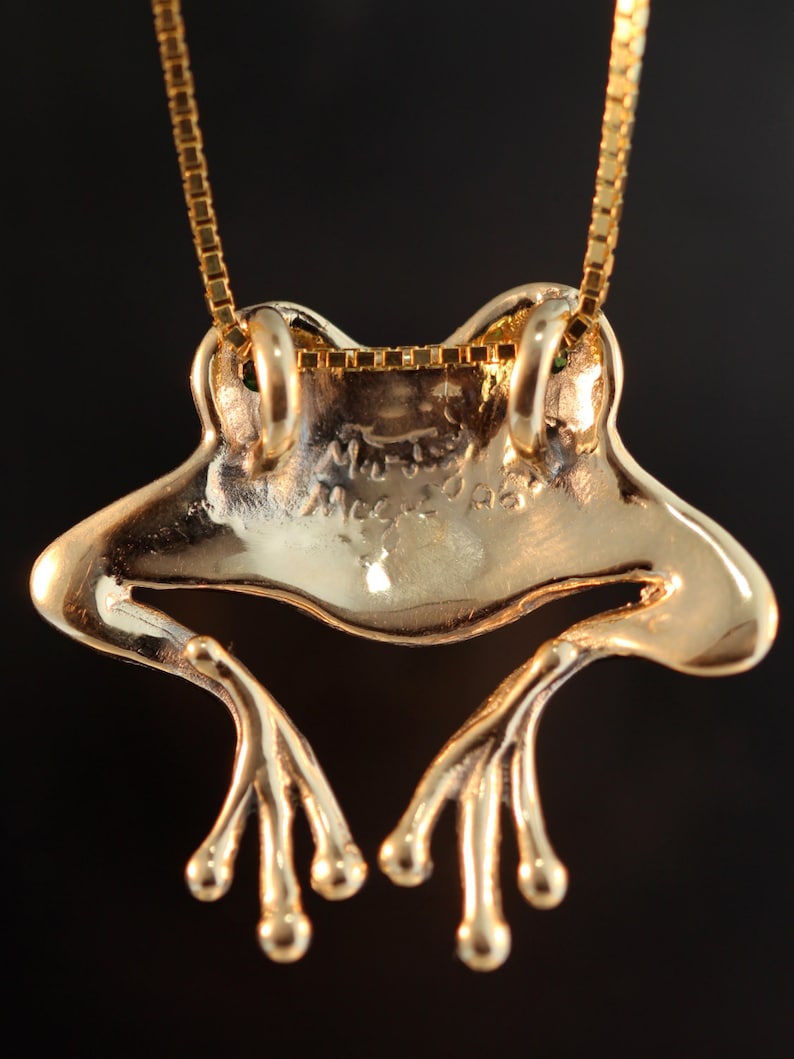 Good Luck Frog Pendant With Tsavorite Eyes - Solid 14k Gold - Unique ...