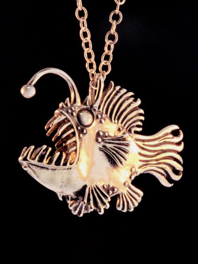 Fish Necklace Angler Fish Necklace Bronze Fish Pendant Large Etsy Canada