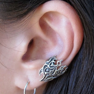 Silver Ear Cuff Silver Flame Ear Cuff Silver Ear Clip Silver Ear Wrap Flame Jewelry Fire Jewelry Non Pierced Ear Cuff Non Pierced Earring image 1