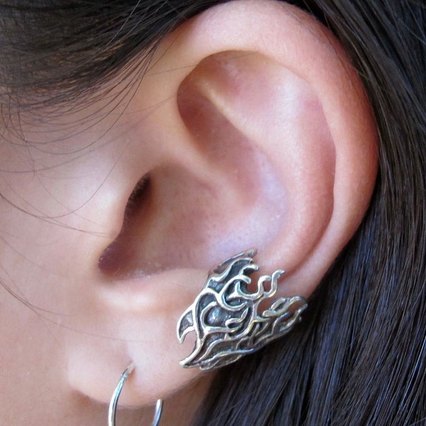 Silver Ear Cuff Silver Flame Ear Cuff Silver Ear Clip Silver Ear Wrap Flame Jewelry Fire Jewelry Non Pierced Ear Cuff Non Pierced Earring