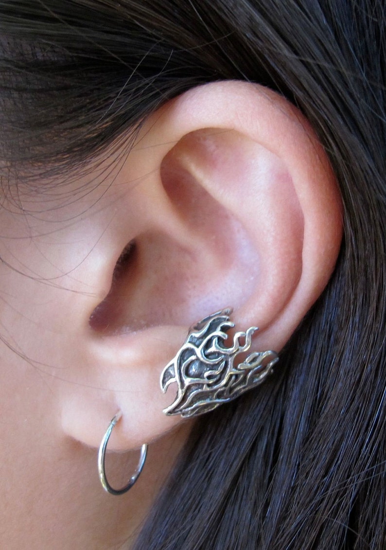 Silver Ear Cuff Silver Flame Ear Cuff Silver Ear Clip Silver Ear Wrap Flame Jewelry Fire Jewelry Non Pierced Ear Cuff Non Pierced Earring image 1