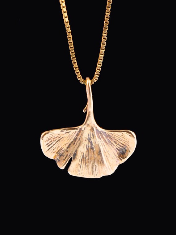 Gold Leaf Necklace 14k Gold Ginkgo Leaf Charm Leaf Pendant