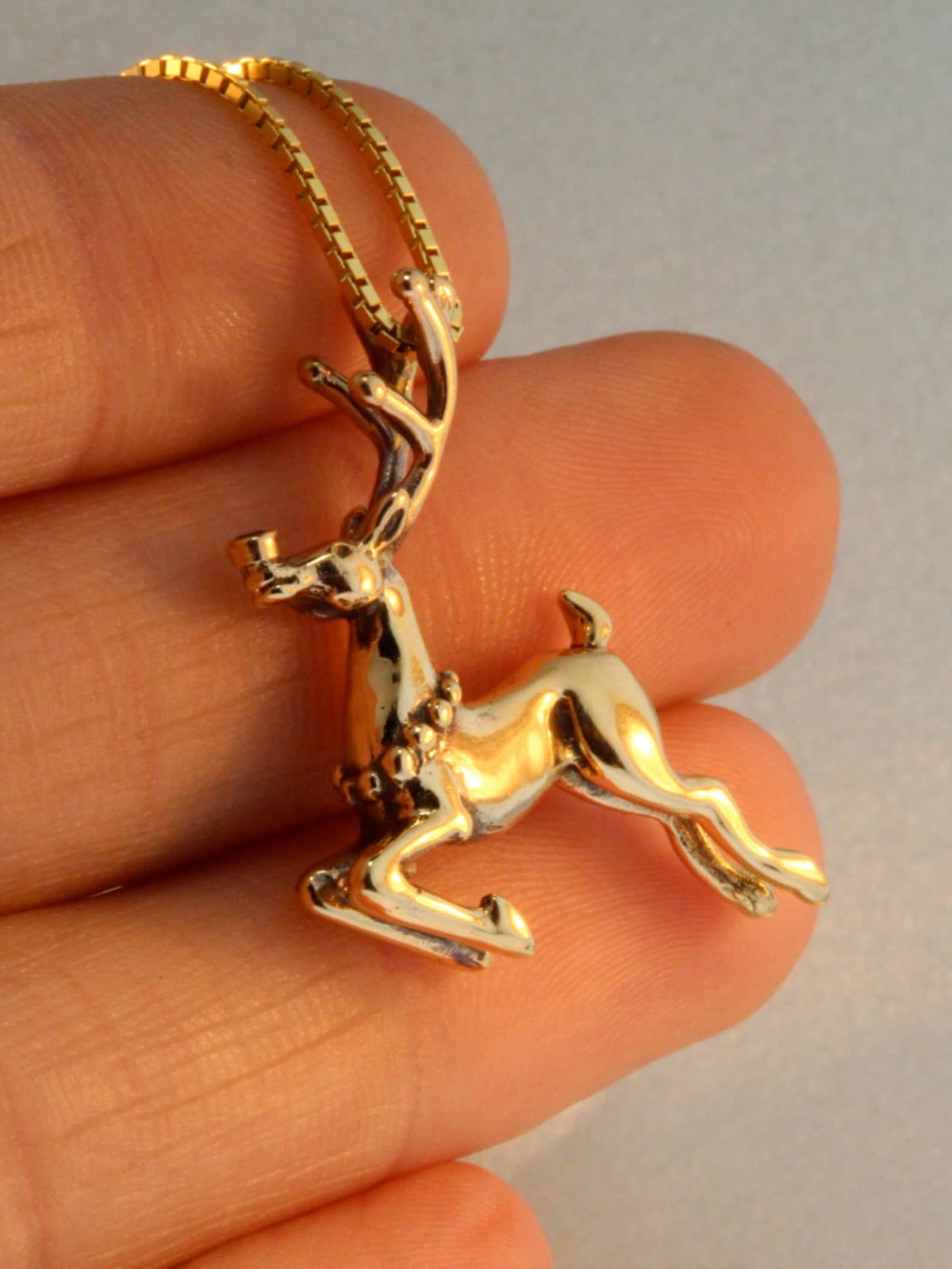 Reindeer Necklace 14k Gold Rudolph the Red Nosed Reindeer Etsy