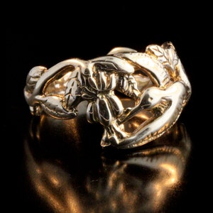 Hummingbird Ring Gold - Bird Ring Bird Jewelry - Hummingbird Jewelry - Flower Ring Flower Jewelry - Floral Jewelry - Gold Ring