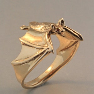 14k Gold Bat Ring Bat Jewelry Solid 14k Gold Classic Bat Ring with Ruby Eyes 14k Gold Ring Gold Bat Jewelry Gift for Bat Lover Bat with Ruby