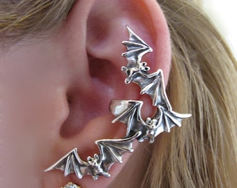 Orecchino a polsino Bat Flock - Argento Sterling - Orecchino in stile gotico non forato