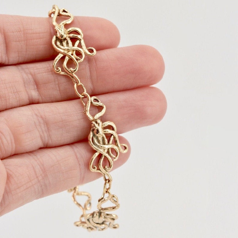 Gold Octopus Bracelet Octopus Charm Octopus Jewelry Ocean Bracelet Ocean Jewelry Kraken Bracelet Kraken Jewelry 14k Gold Octopus Gold Charm image 1