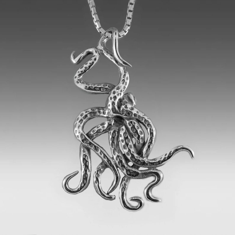 Octopus Necklace Octopus Charm Octopus Jewelry Steampunk Octopus Kraken Jewelry Tentacle Jewelry Tentacle Necklace Silver Octopus Pendant image 2