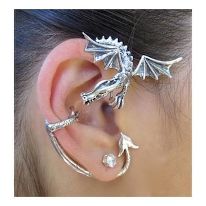 Unique Gift Dragon Ear Cuff Silver Dragon Guardian Ear Wrap Dragon Earring Silver Dragon Dragon Ear Climber Dragon Jewelry Wings Cyber Sale