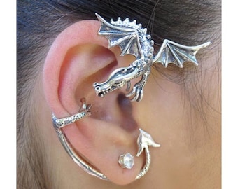 Unique Gift Dragon Ear Cuff Silver Dragon Guardian Ear Wrap Dragon Earring Silver Dragon Dragon Ear Climber Dragon Jewelry Wings Cyber Sale