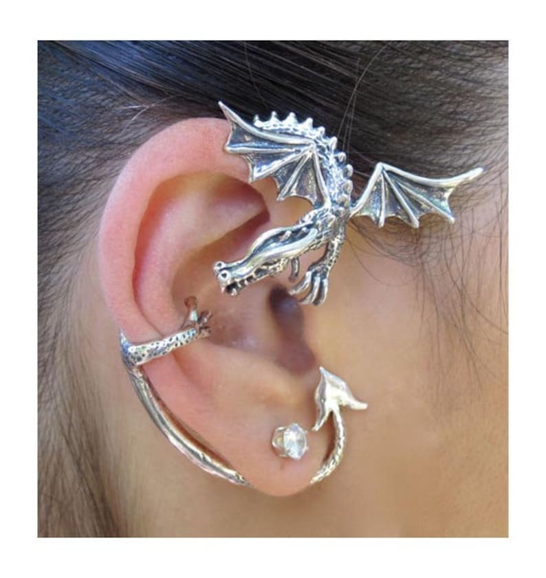 Unique Gift Dragon Ear Cuff Silver Dragon Guardian Ear Wrap Dragon Earring Silver Dragon Dragon Ear Climber Dragon Jewelry Wings Ear Climber